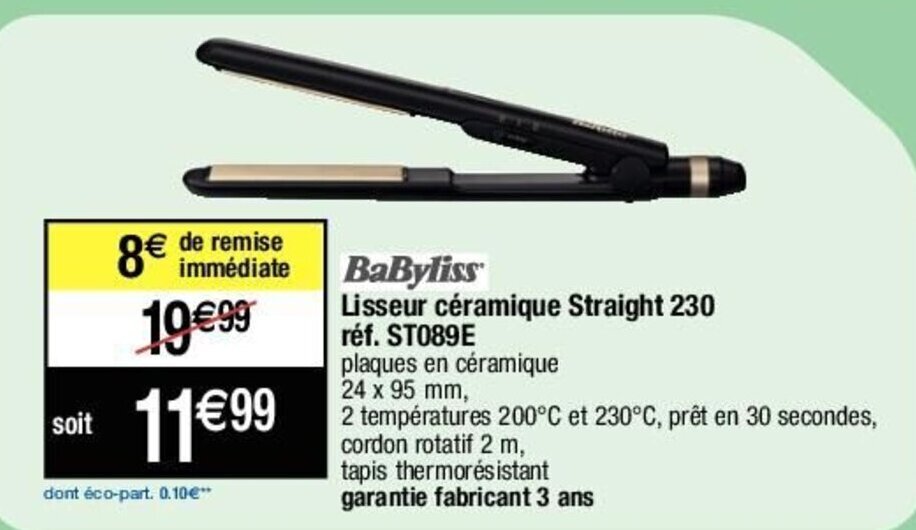 Promo BABYLISS lisseur céramique straight 230 chez Migros