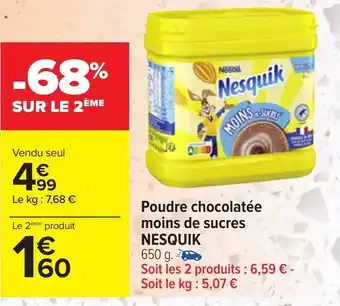 Carrefour NESQUIK poudre chocolatée moins de sucres offre
