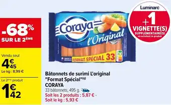Carrefour CORAYA bâtonnets de surimi l'original "FORMAT SPECIAL" offre