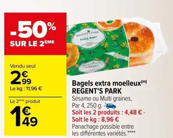 Carrefour REGENT'S PARK bagels extra moelleux offre