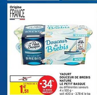Intermarché Hyper Yaourt Douceur De Brebis Nature Le Petit Basque offre