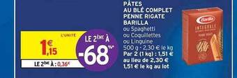 Intermarché Hyper Pâtes Au Blé Complet Penne Rigate Barilla offre