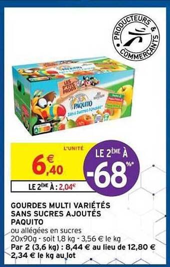 Intermarché Hyper Gourdes Multi Variétés Sans Sucres Ajoutés Paquito offre