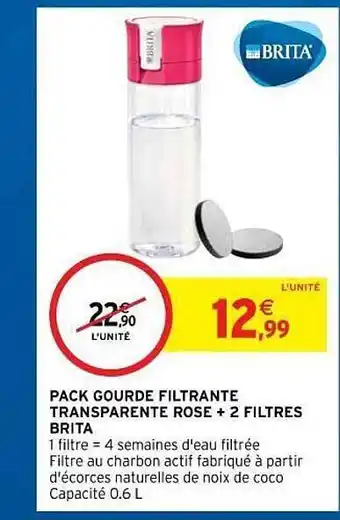 Intermarché Hyper Pack Gourde Filtrante Transparente Rose + 2 Filtres Brita offre