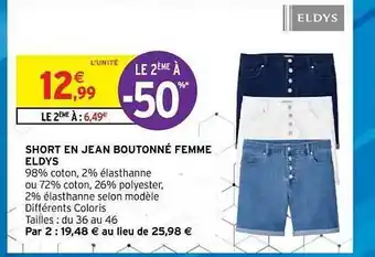 Intermarché Hyper Short En Jean Boutonné Femme Eldys offre