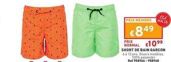 Trafic Short De Bain Garçon offre