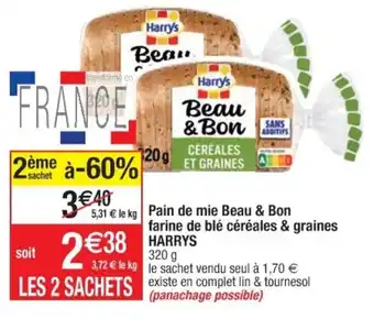 Cora x Carrefour Pain de mie Beau & Bon farine de ble céréales & graines offre