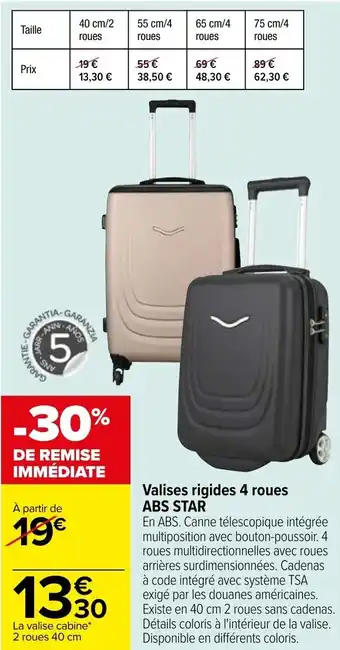 Carrefour ABS STAR valises rigides 4 roues offre