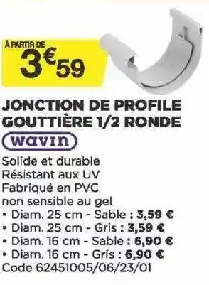 Bricomarché Jonction De Profile Gouttière 1-2 Ronde Wavin offre