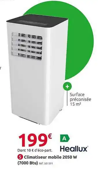 Mr Bricolage Heallux Climatiseur Mobile 2050w offre