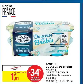 Intermarché Hyper Yaourt Douceur de Brebis Nature Le Petit Basque offre