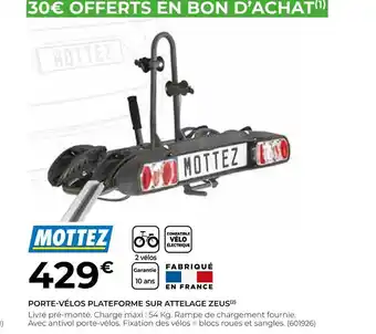 Feu Vert Mottez porte-vélos plateforme sur attelage zeus offre