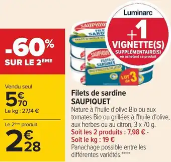 Carrefour Saupiquet filets de sardine offre