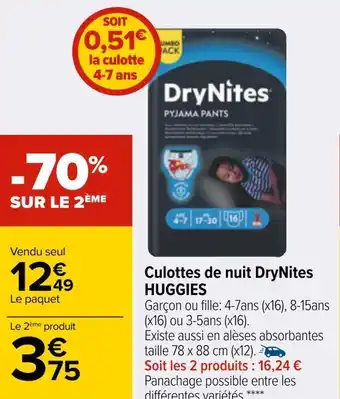 Carrefour Huggies culottes de nuit drynites offre