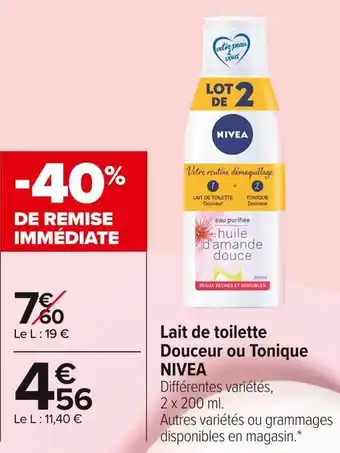 Carrefour Market Nivea lait de toilette douceur ou tonique offre
