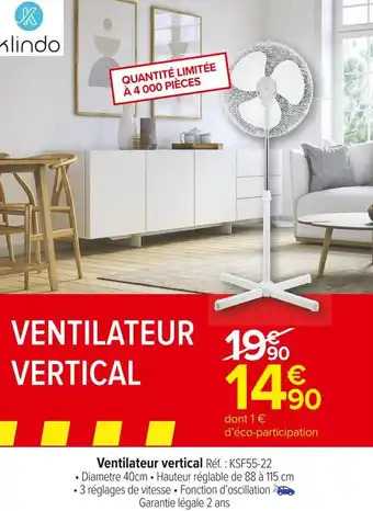 Carrefour Market Klindo ventilateur vertical offre