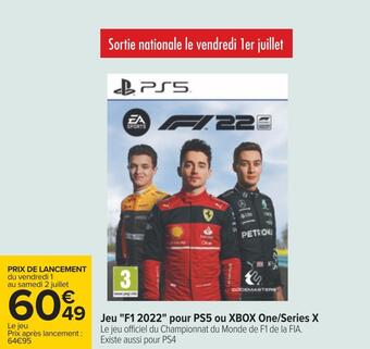 Carrefour Jeu "f1 2022" pour ps5 ou xbox one/series x offre