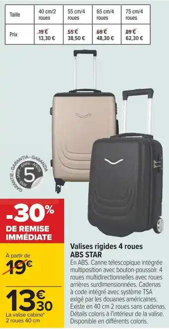 Carrefour Valises rigides 4 roues abs star offre