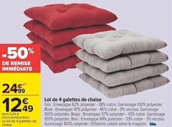 Carrefour Lot de 4 galettes de chaise offre