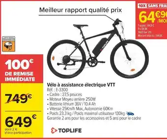 Carrefour Toplife vélo à assistance électrique vtt offre