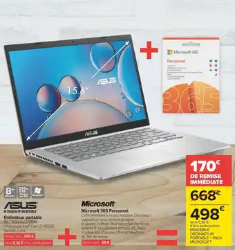 Carrefour Asus / microsoft ordinateur portable + microsoft 365 personnel offre