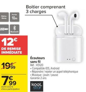 Carrefour Kool star écouteurs sans fil offre