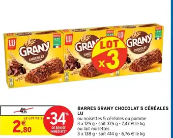 Intermarché Hyper LU barres grany chocolat 5 céréales offre