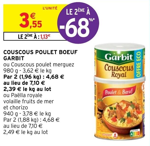 Promo Garbit Couscous Poulet Boeuf Chez Intermarché Hyper