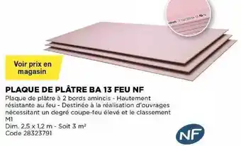 Bricomarché Plaque De Plâtre Ba 13 Feu Nf offre