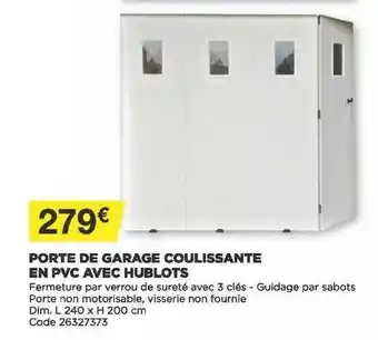 Bricomarché Porte De Garage Coulissante En Pvc Avec Hublots offre