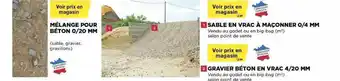 Mélange Pour Béton 0-20 Mm, Sable En Vrac à Maçonner 0-4 Mm, Gravier Béton En Vrac 4-20 Mm