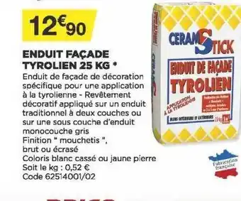 Bricomarché Enduit Façade Tyrolien 25 Kg offre
