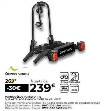 Feu Vert Porte-vélos Plateforme Sur Attelage évasion 2 Green Valley offre