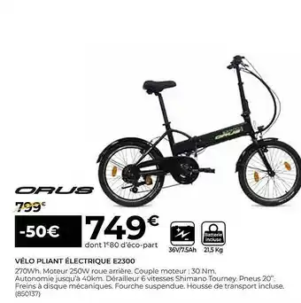 Feu Vert Vélo Pliant électrique E2300 Orus offre