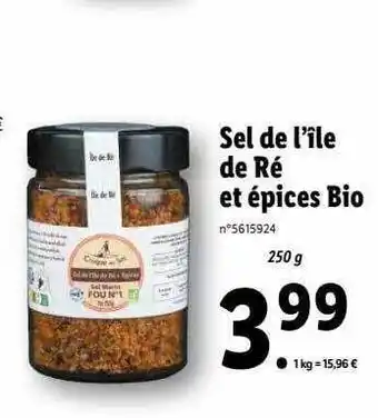 Lidl Sel De L'île De Ré Et épices Bio offre