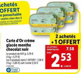 Lidl Carte D'or Crème Glacée Menthe Chocolat Noir offre