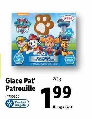 Lidl Glace Pat' Patrouille offre
