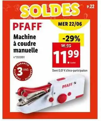 Lidl Machine à Coudre Manuelle Pfaff offre