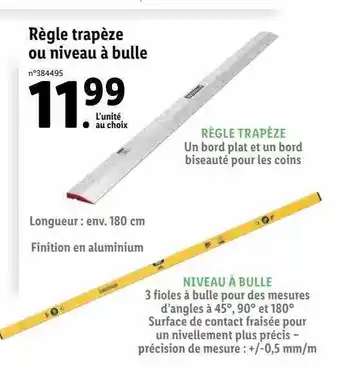 Lidl Règle Trapèze Ou Niveau à Bulle offre