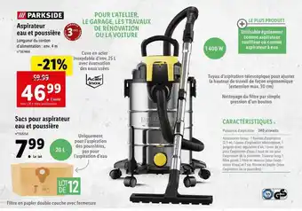 Lidl Aspirateur Eau Et Poussière Parkside, Sacs Pour Aspirateur Eau Et Poussière Parkside offre