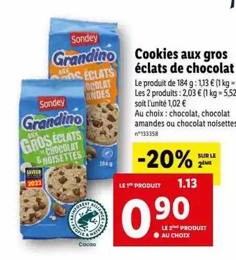 Lidl Cookies Aux Gros écléts De Chocolat offre
