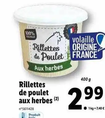 Lidl Rillettes De Poulet Aux Herbes offre