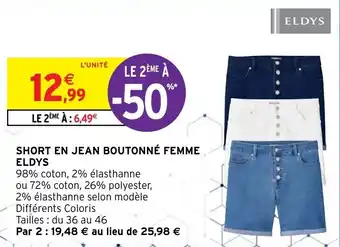 Intermarché Hyper ELDYS short en jean boutonné femme offre