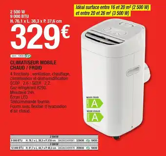 Brico Dépôt Climatiseur mobile chaud / froid offre