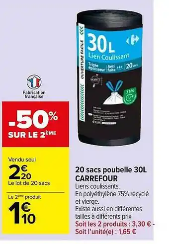 Carrefour Market 20 Sacs Poubelle 30l Carrefour offre
