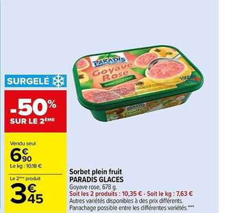 Carrefour Market Sorbet Plein Fruit Paradis Glaces offre