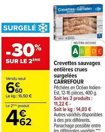 Carrefour Market Crevettes Sauvages Entières Crues Surgelées Carrefour offre