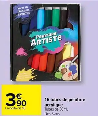 Carrefour Market 16 Tubes De Peinture Acrylique offre