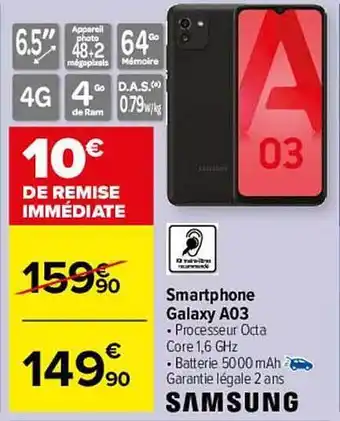 Carrefour Market Smartphone Galaxy A03 Samsung offre