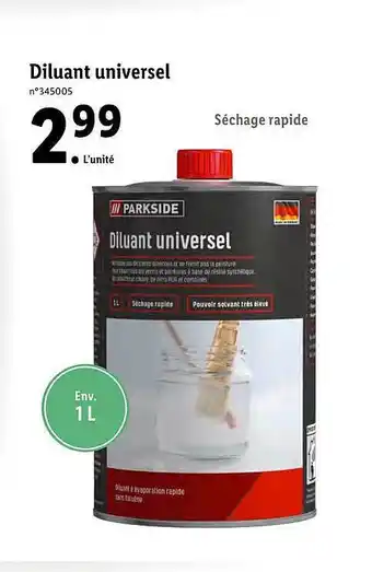 Lidl Diluant Universel Parkside Env. 1L offre